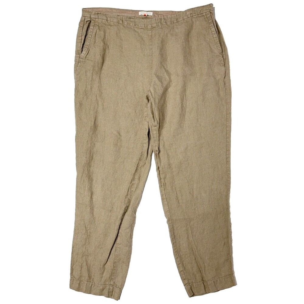 Eileen Fisher Tan Khaki Linen Crop Pants Trousers Pockets Lagenlook Women Size M